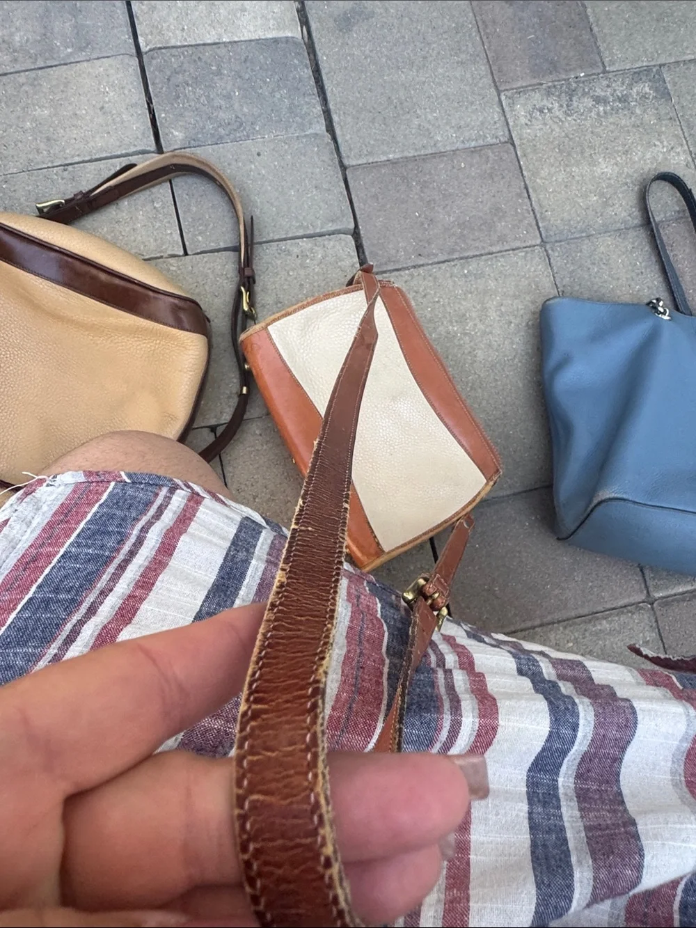 Dooney & Bourke Tan and Cream Leather Crossbody Messenger